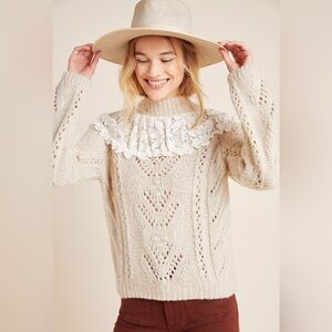 By Anthropologie Suzanne Pointelle Lace Sweater
